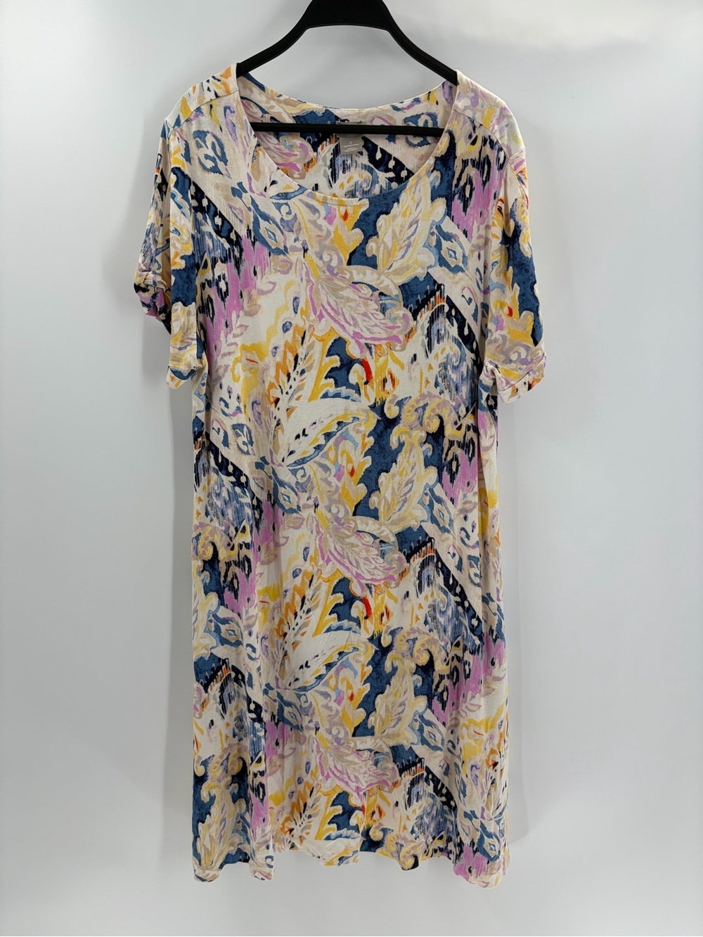 Chico's Women's Multicolor Floral Paisley Print Short Sleeve Midi Dress 3 16-18